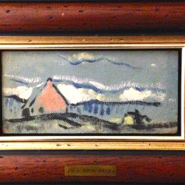 Marc-Aurèle Fortin (1888-1970) Paysage québécois en bleu Huile sur panneau 4 x 8 po 1942