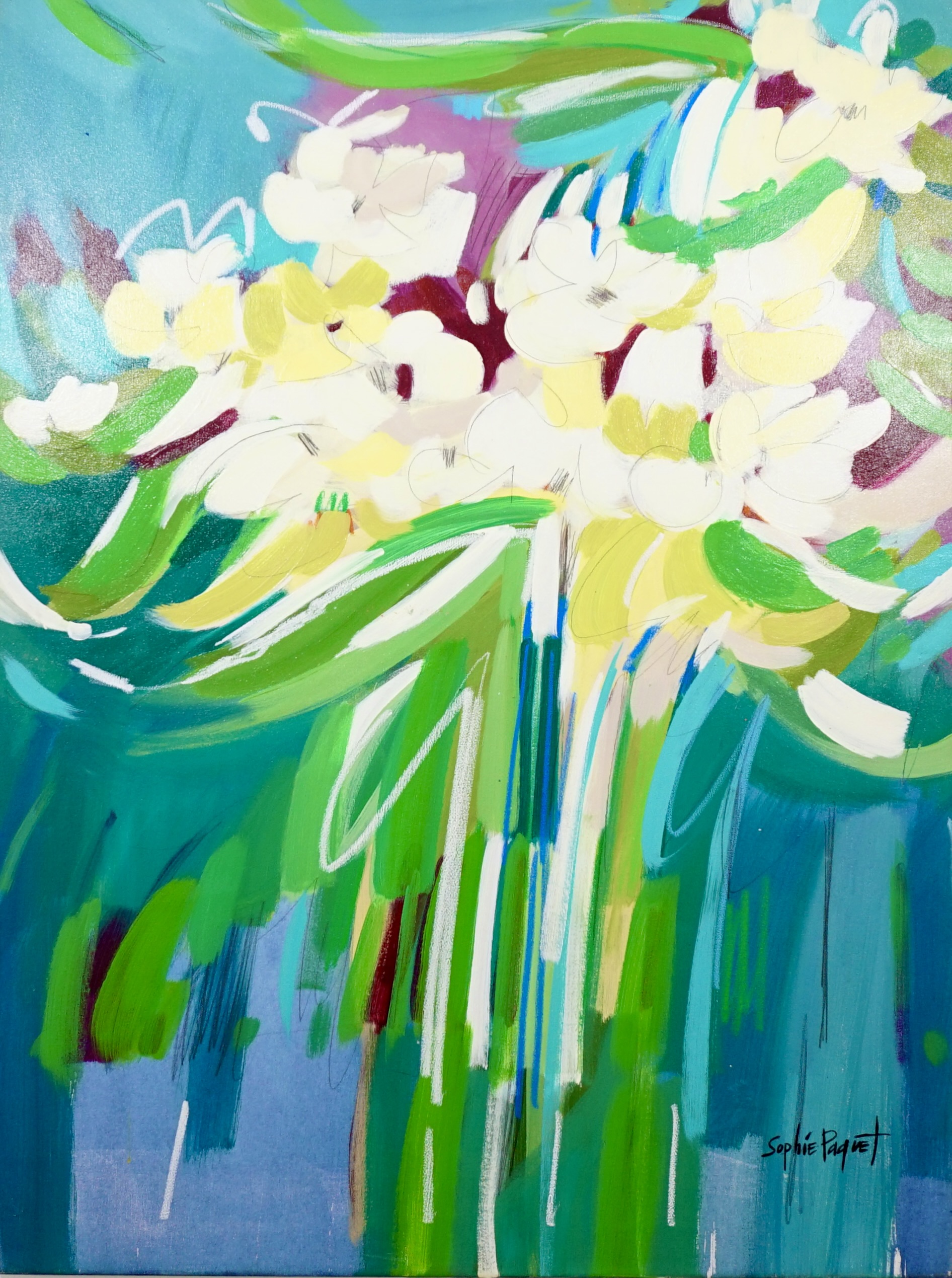 Sophie Paquet Essence de printemps Acrylique sur toile 40 x 30 po