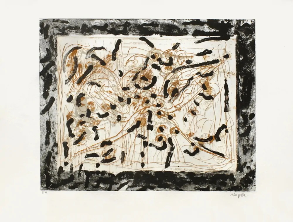 Riopelle, Les mouches à Marier no 1 Eau-forte, 51/75 51 x 66,5 cm | 20 x 26 po 1985