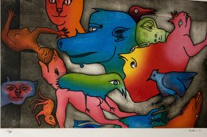 À l’avalée, du livre d'artiste « Délirium concerto » Eau-forte, 64/80 24 x 30 po 1981